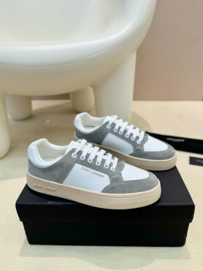 2024 Unisex Yves Saint Laurent White Grey Suede Leather Mesh Sneaker MJ00350