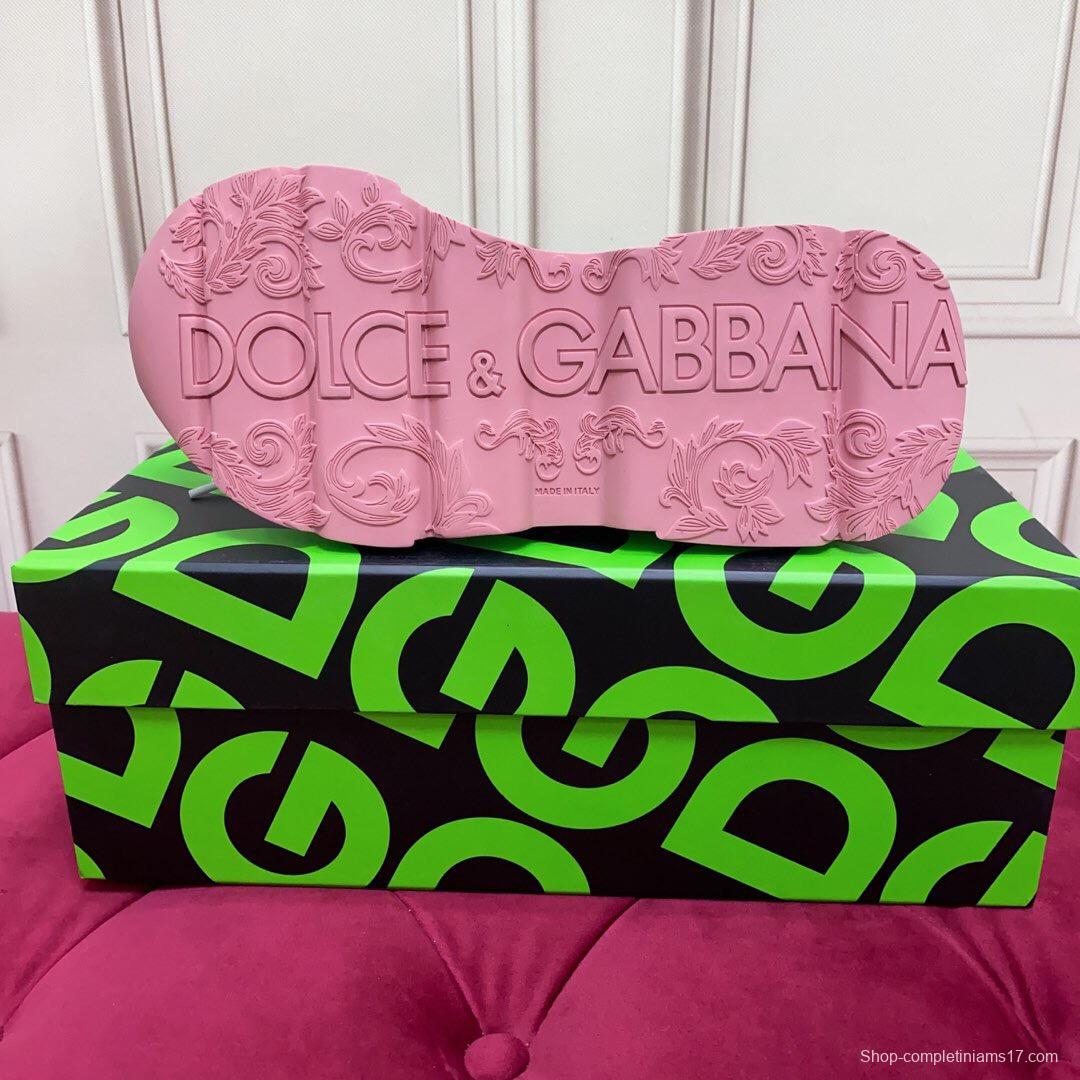 2025 Women Dolce & Gabbana White Pink Mesh Sneakers LY00330(F)