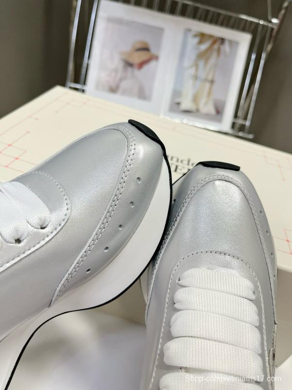 2024 Women ALEXANDER MCQUEEN Silver Leather Sneakers MJ00370