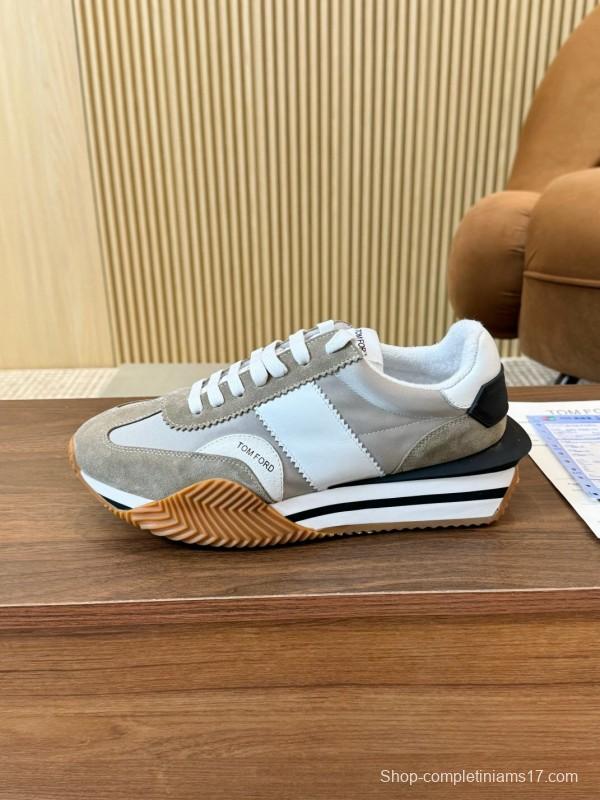 2025 Unisex TOM FORD White Grey Black Leather Suede Sneakers LY00360(F)/LY00370(M)