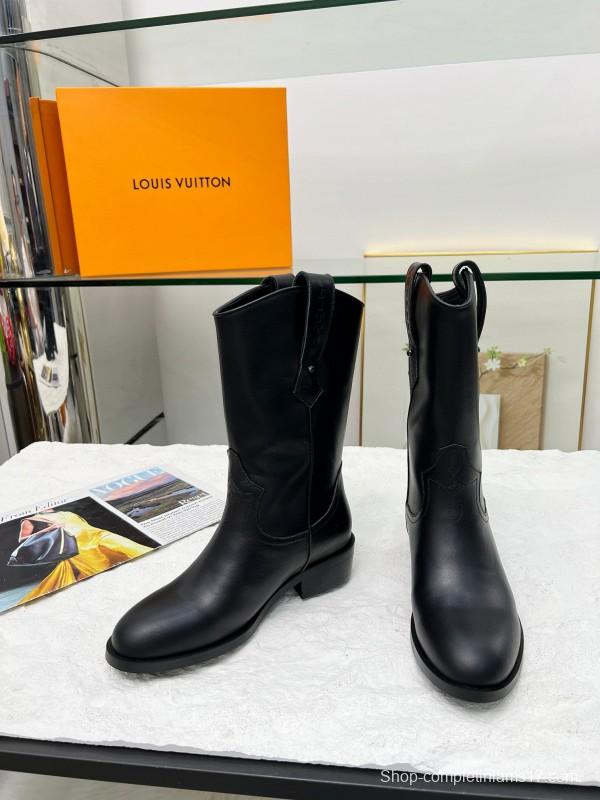 2024 Women Louis Vuitton Black Leather Boots MJ00360