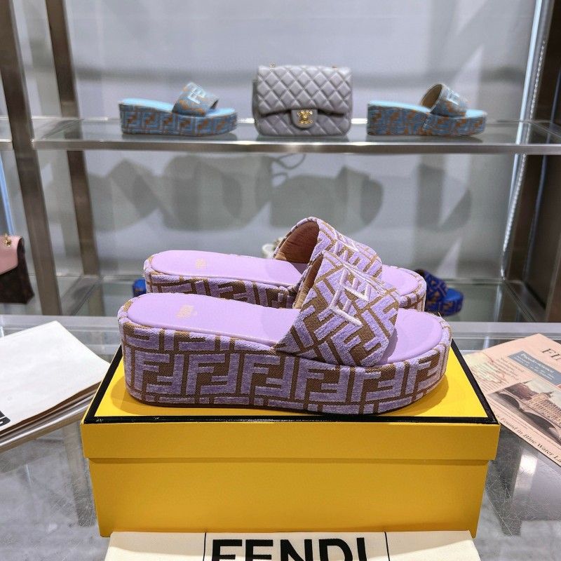 2025 Fendi Lavender Brown Canvas Slippers