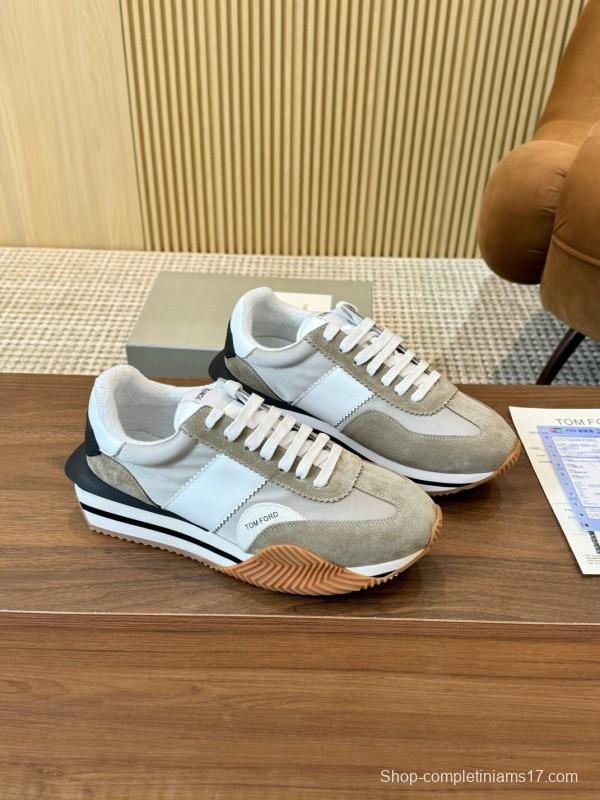 2025 Unisex TOM FORD White Grey Black Leather Suede Sneakers LY00360(F)/LY00370(M)