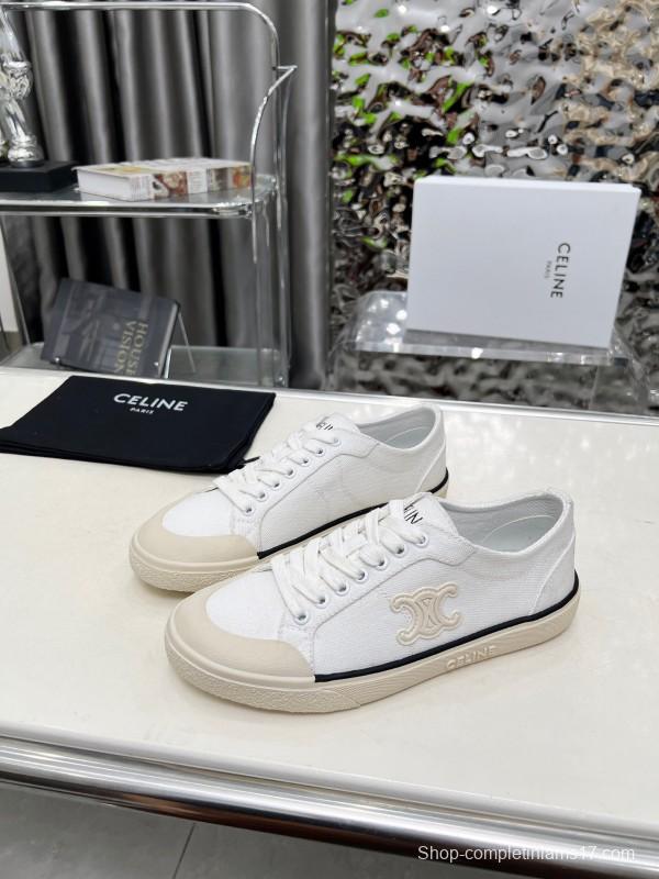 2025 Women Celine White Canvas Leather Low Top Sneakers LY00210