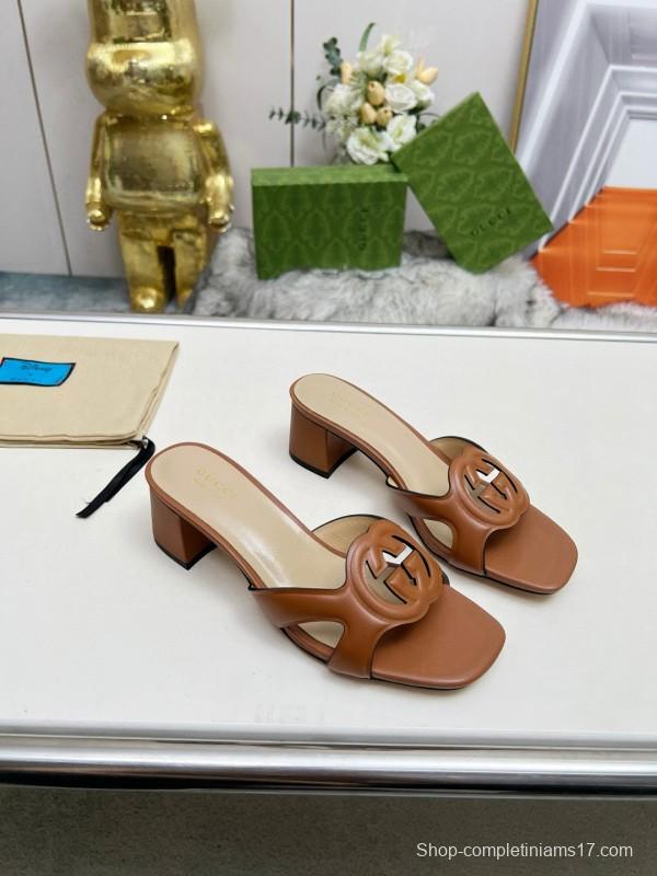 2025 Gucci Brown Leather Slippers MJ00190