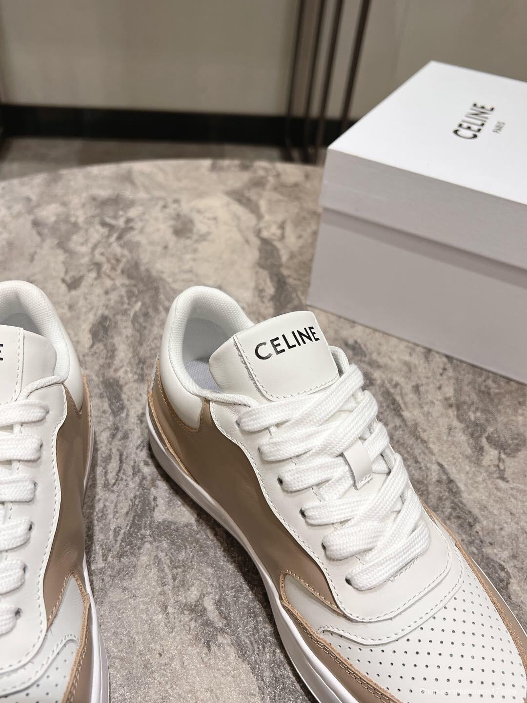 2025 Women Celine Beige White Leather Sneakers