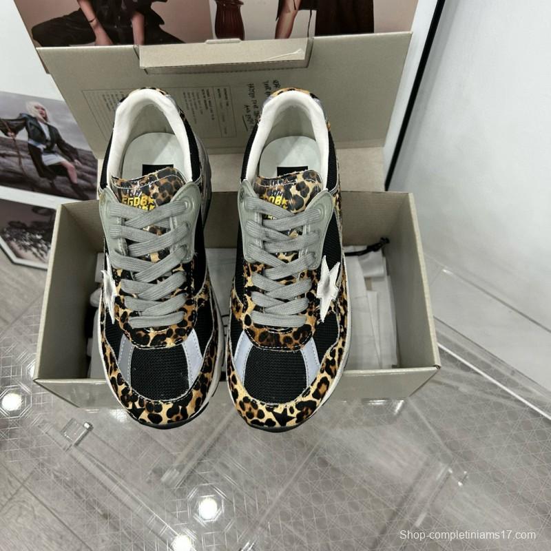 2024 Women GGDB Leopard Black Grey Mesh Leather Sneakers