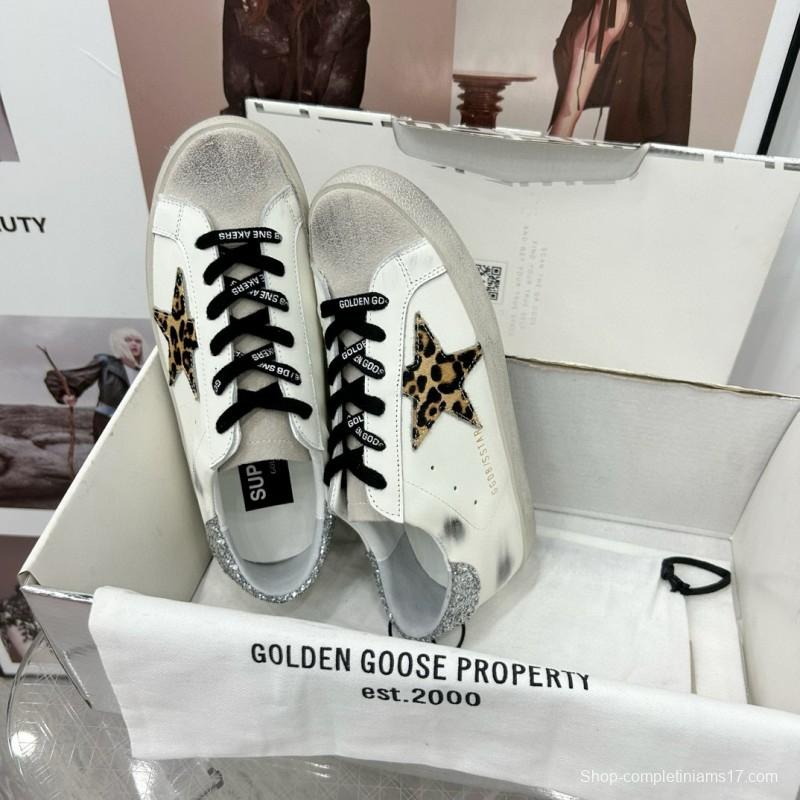 2025 Women GGDB White Black Leopard Print Leather Sneakers