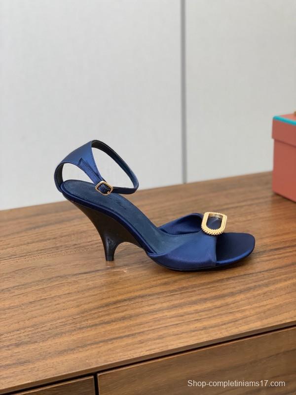 2025 Women Le Parmentier Navy Silk Sandals KFY00280