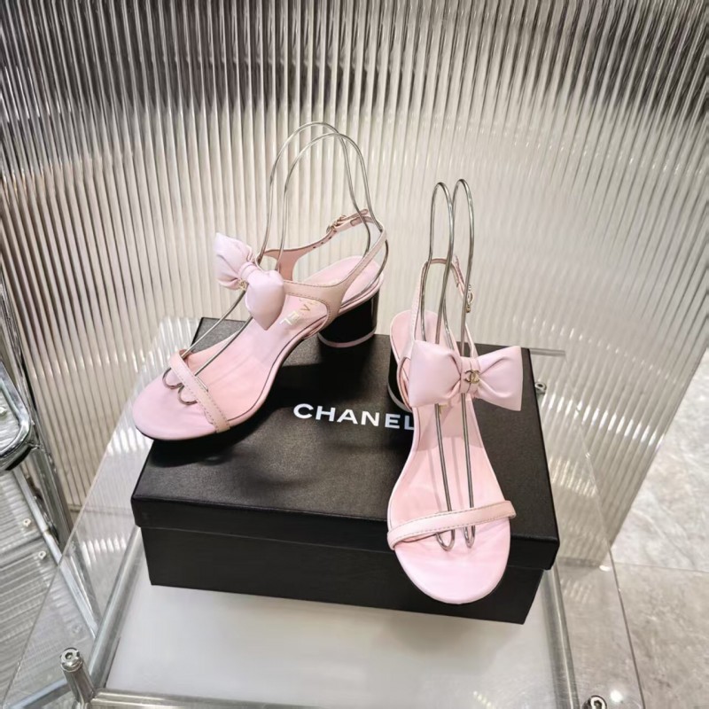 2025 Women Chanel Pink Leather Sandals Bow LY00260