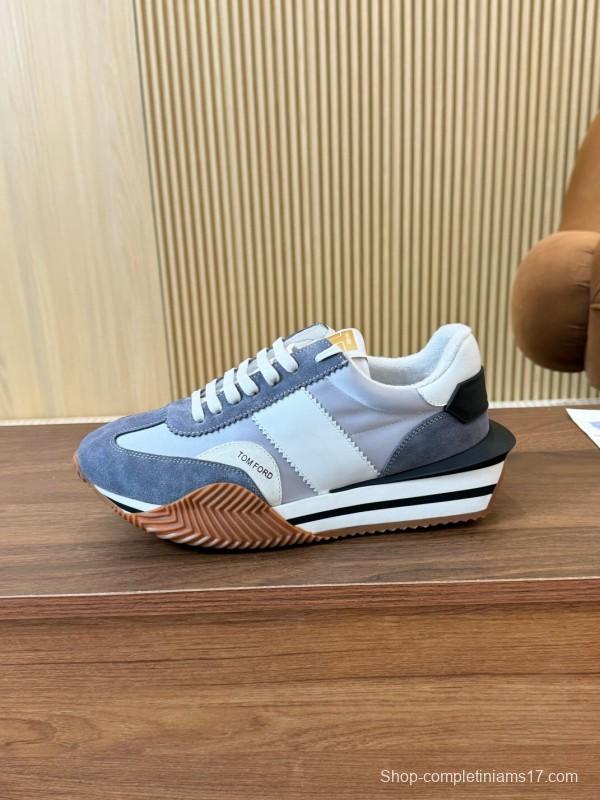 2025 Unisex TOM FORD Blue White Grey Leather Suede Sneakers LY00360(F)/LY00370(M)