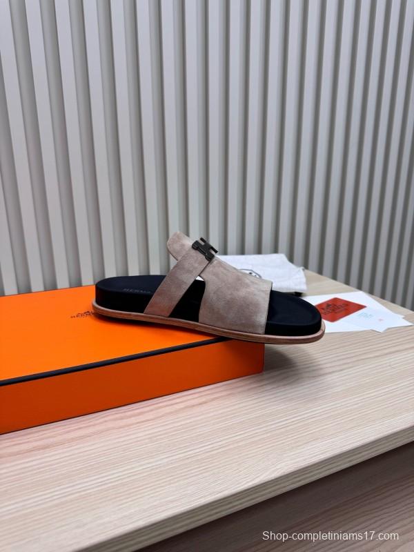 2025 Slippers Hermès Sand Beige Suede Double Strap
