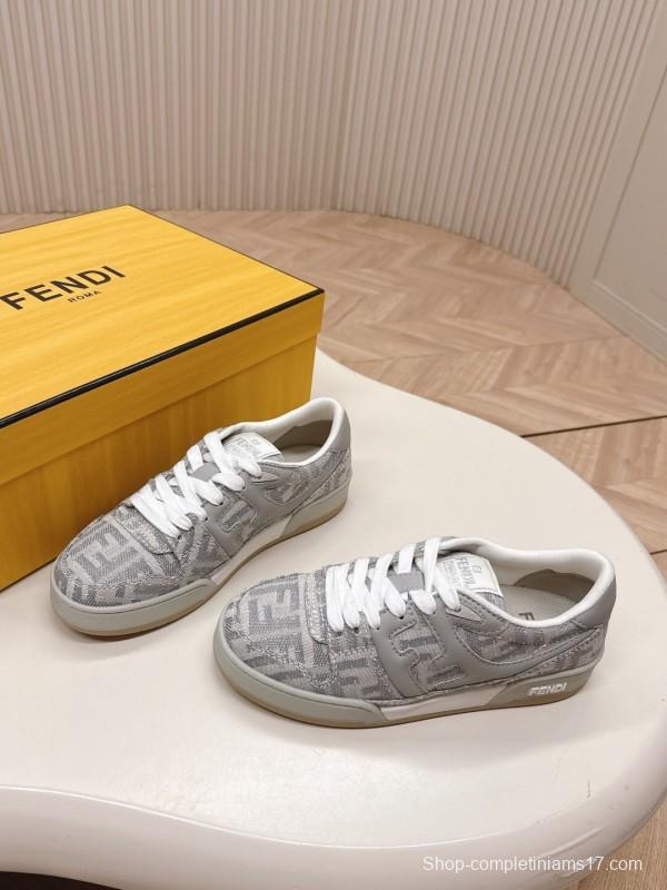 2025 Unisex Fendi Gray White Leather Fabric Plimsolls FF Retro LY00350(F)/LY00360(M)