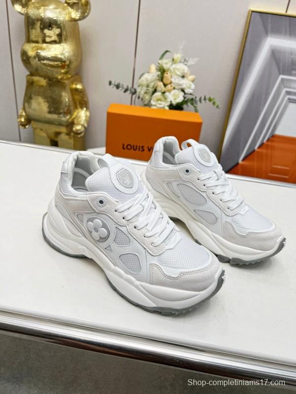 2025 Unisex Louis Vuitton White Leather Mesh Running Shoes LY00340
