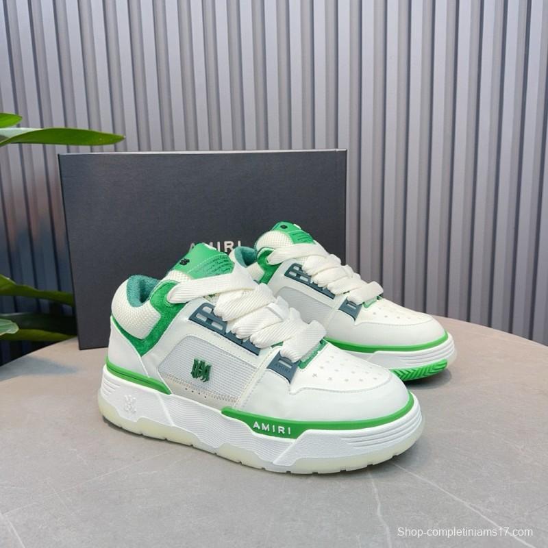 2024 Unisex Amiri White Green Leather Mesh Sneakers MJ00360