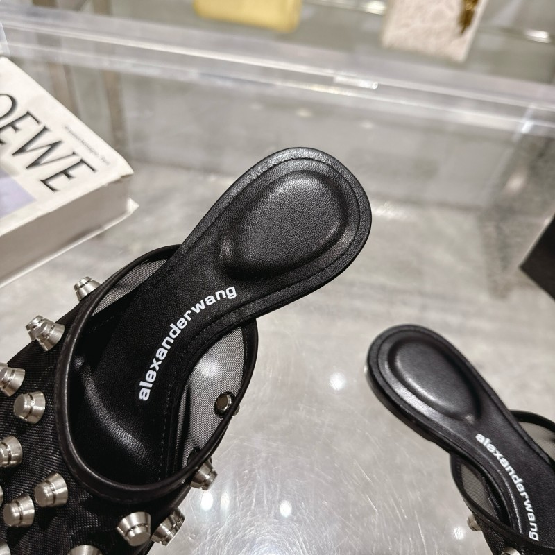2025 Slippers Alexander Wang Black Leather Studded LY00310