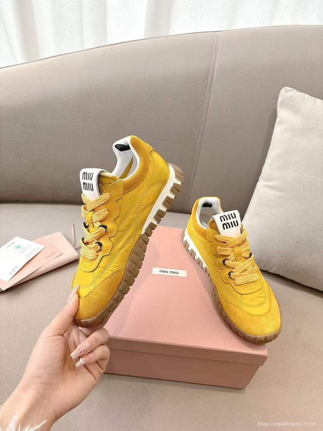 2025 Women Miu Miu Yellow Suede Sneakers KFY00280