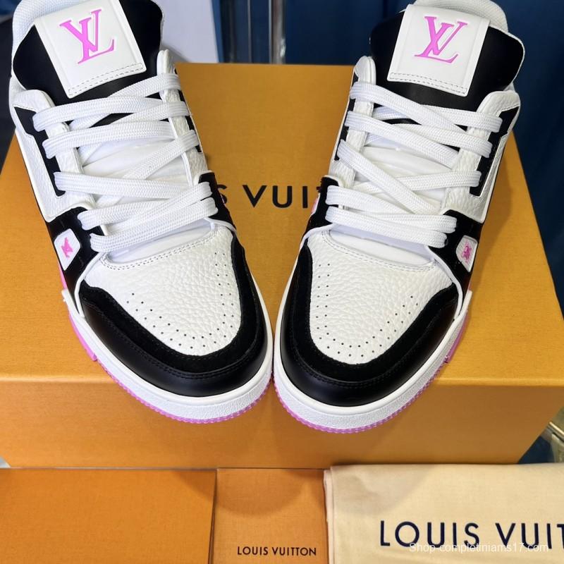 2025 Unisex Louis Vuitton White Black Pink Leather Fabric Trainer