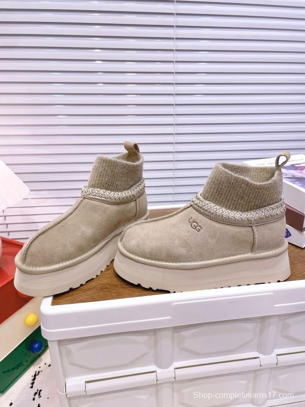 2024 Women UGG beige suede knit sock boots
