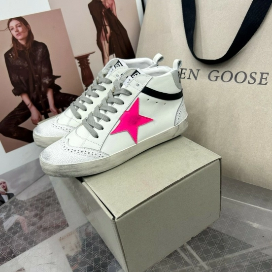 2024 Women GGDB White Pink Leather High Top Sneakers MJ00300