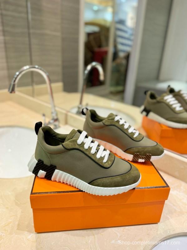 2024 Unisex Hermès Khaki Suede Waterproof Fabric Casual Sneakers MJ00320