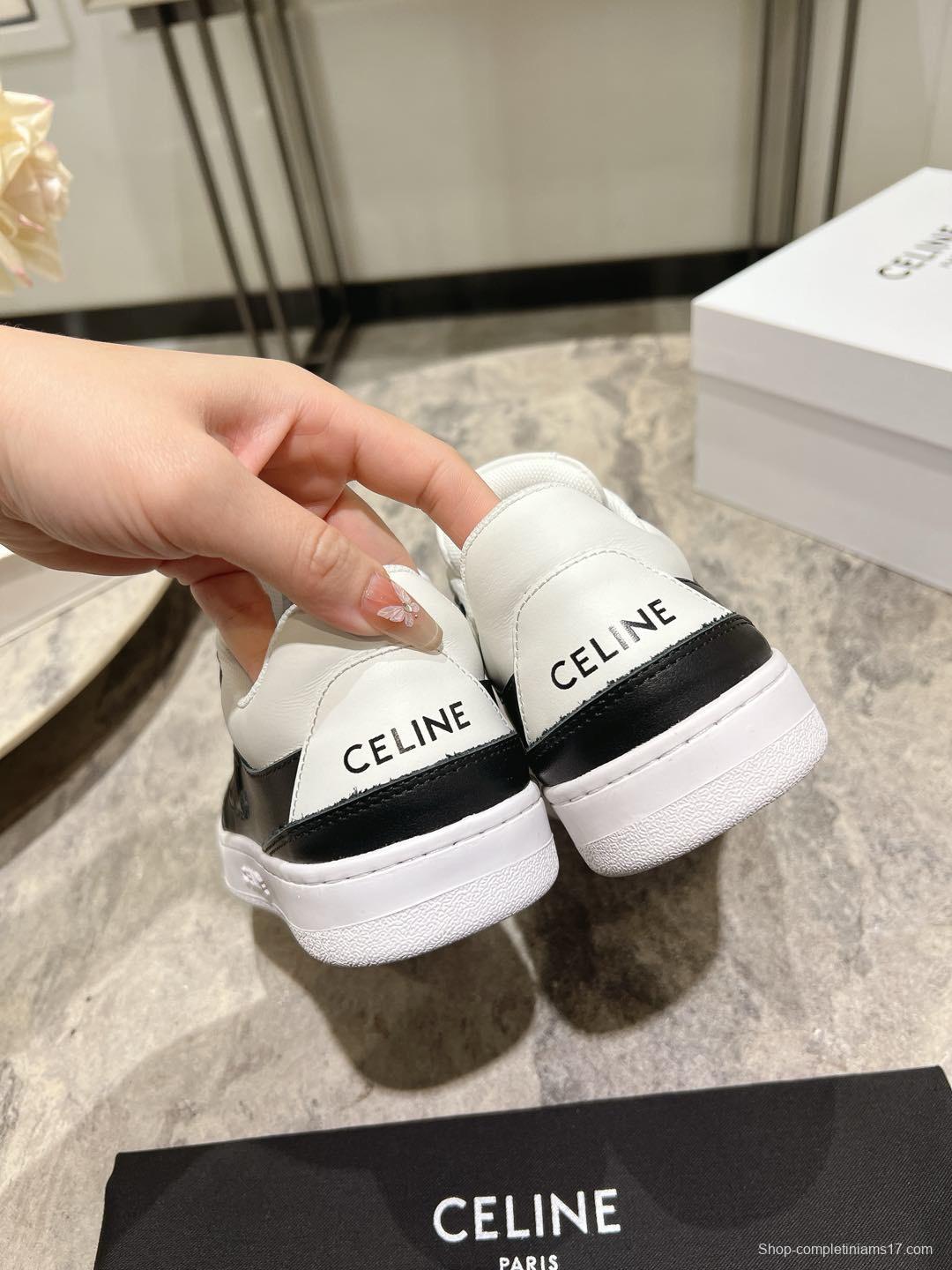 2025 Women Celine Black White Leather Sneaker