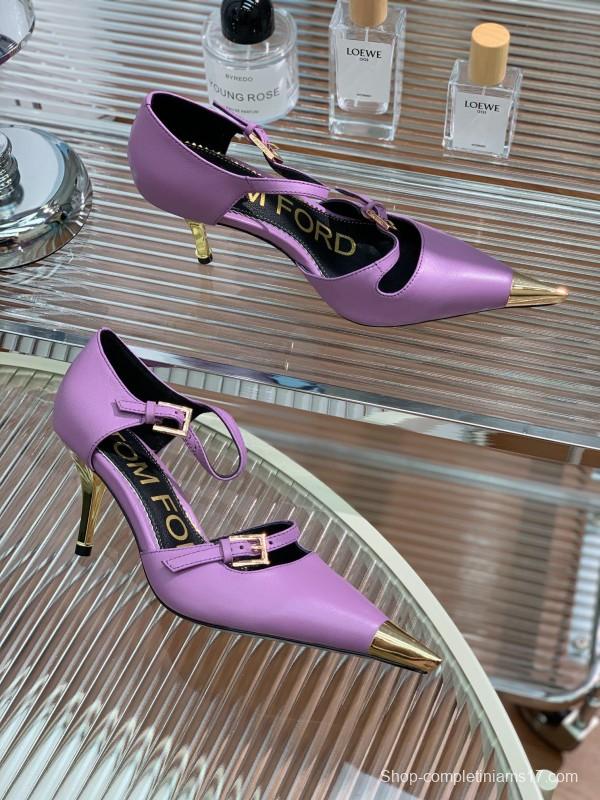 2025 Women TOM FORD Purple Gold Leather Pointed Toe Heels KFY00320