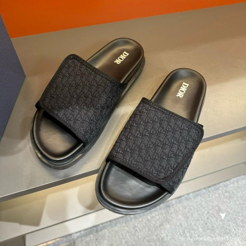 2024 Dior black fabric leather slippers MJ00180