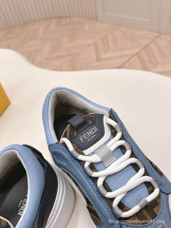 2025 Unisex Fendi Blue White Black Leather Mesh Plimsolls Embossed Badge