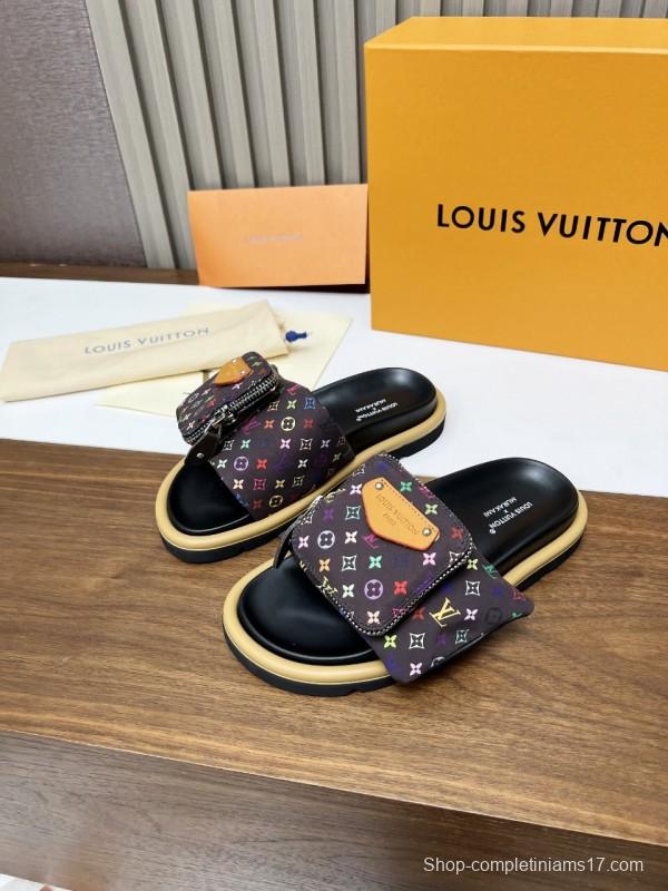2025 Unisex Louis Vuitton Multicolor Leather Slippers KFY00230