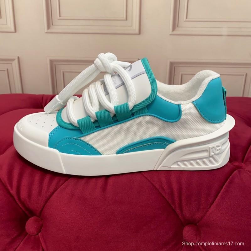 2025 Unisex Dolce & Gabbana White Blue Leather Textile Sneakers