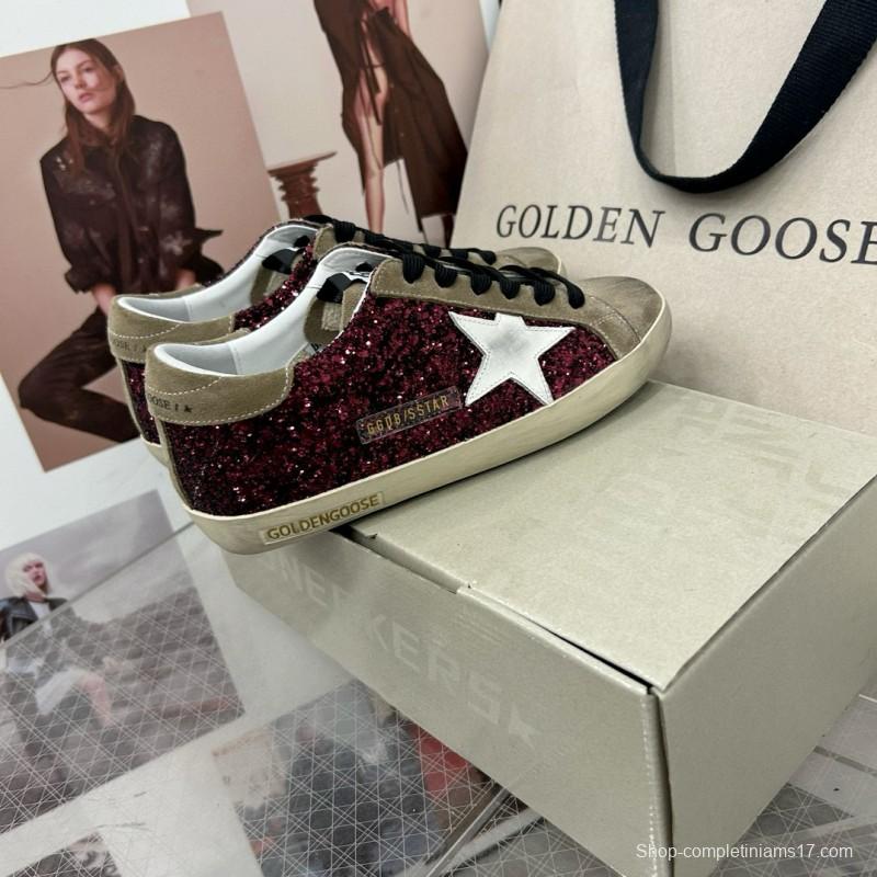2025 Women GGDB Burgundy White Suede Glitter Sneakers