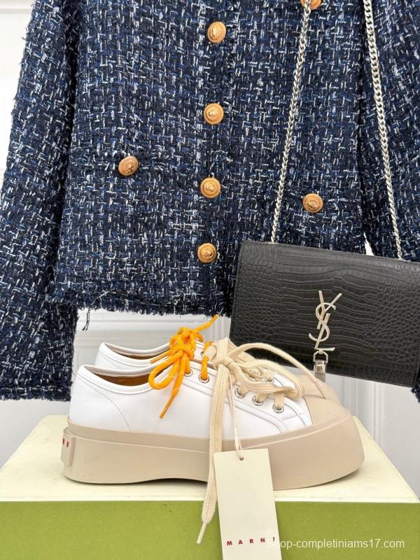 2025 Women Marni White Leather Chunky Sole Casual Sneakers LY00360(F)
