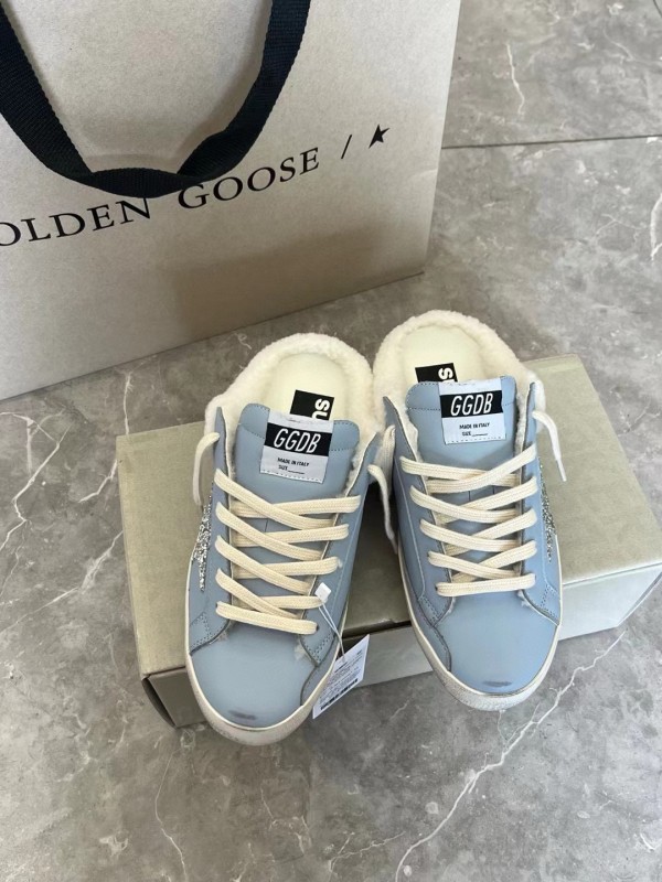 2024 GGDB Light Blue Shearling Leather Slippers MJ00280