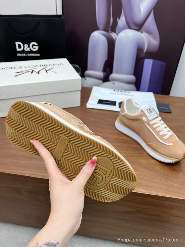 2025 Unisex Dolce & Gabbana Beige White PU Casual Sneakers LY00300
