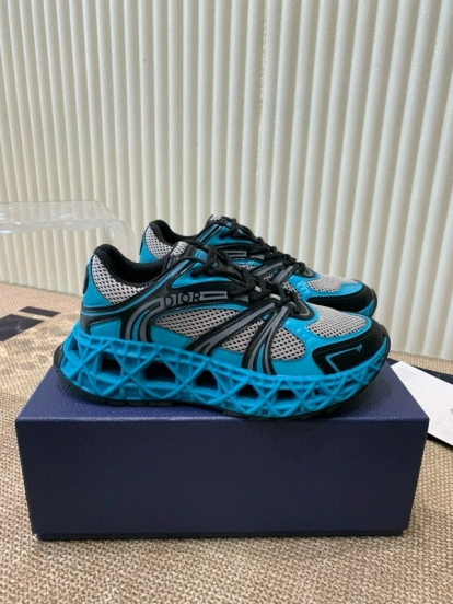 2024 Unisex Dior Blue Black Leather Mesh Sneakers