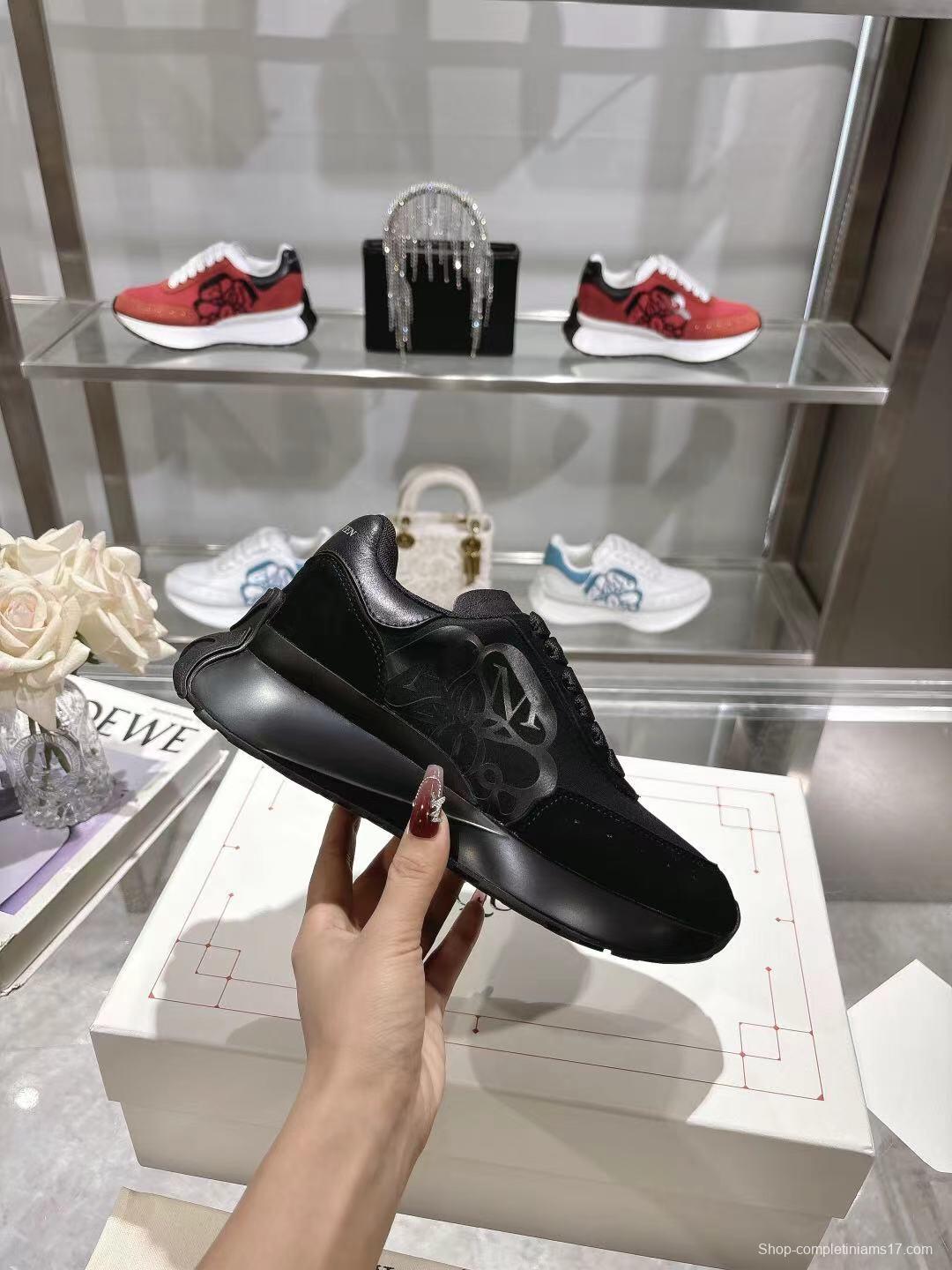 2025 Women Alexander McQueen Black Leather Mesh Sneakers LY00340