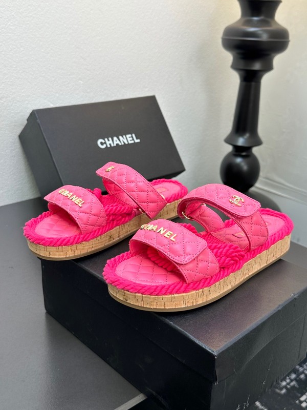 2025 Slippers Chanel Pink Quilted Fabric Espadrille LY00250