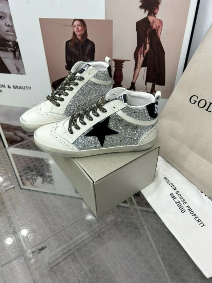 2024 Women GGDB Silver White Leather High Top Sneakers MJ00300