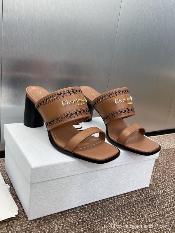 2025 Women Dior Brown Leather Sandals