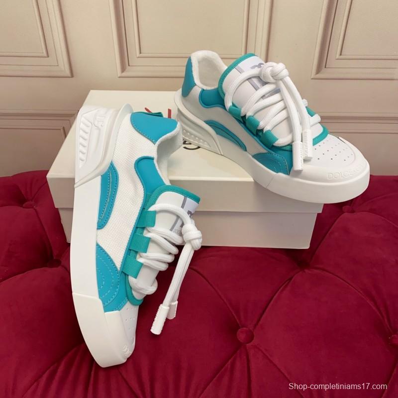 2025 Unisex Dolce & Gabbana White Blue Leather Textile Sneakers