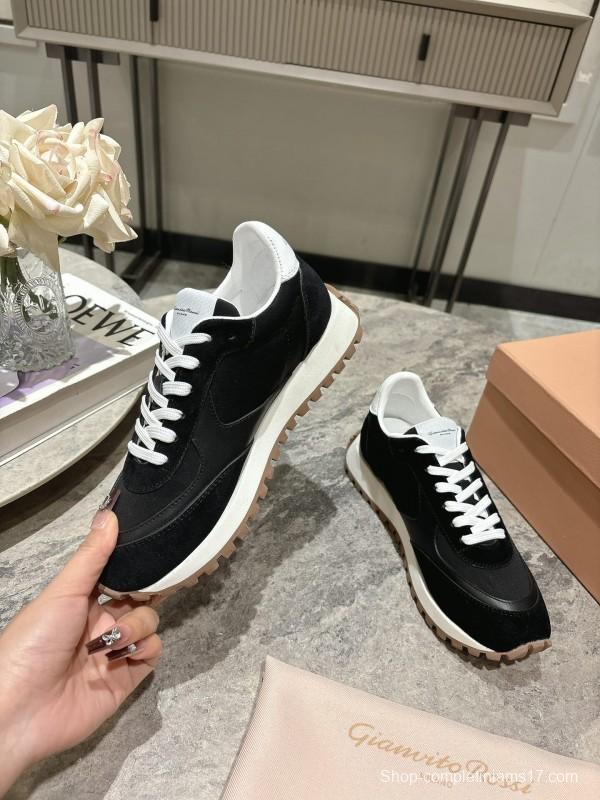 2025 Women Gianvito Rossi Black White Leather Mesh Sneakers