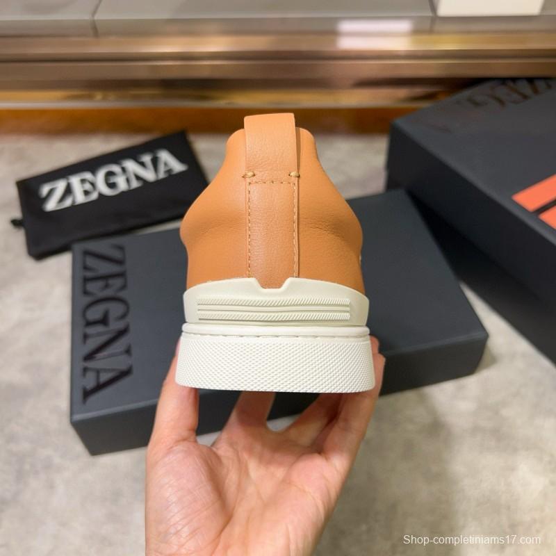 2024 Men Ermenegildo Zegna Camel Calf Leather Sneakers