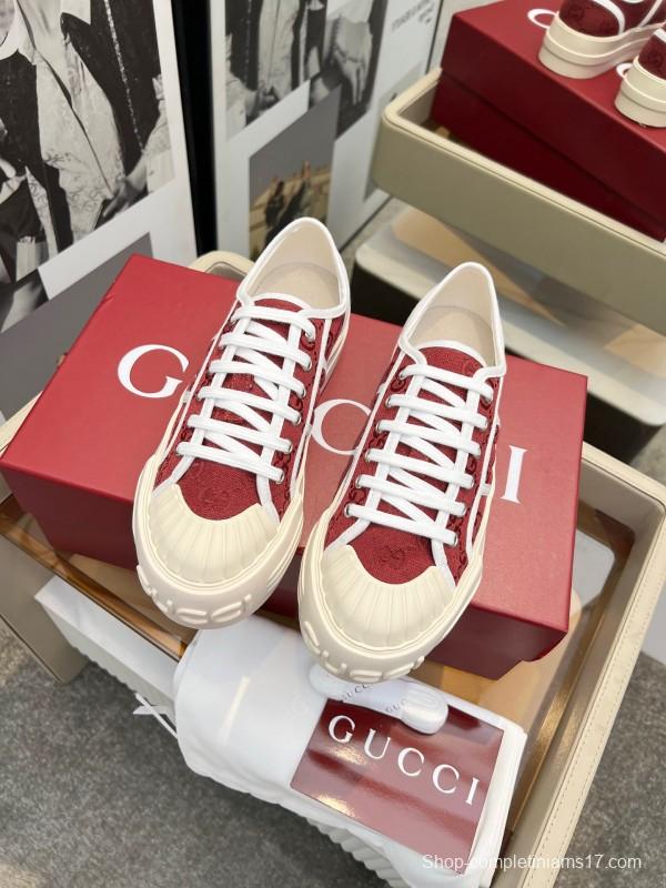 2025 Women Gucci Red White Canvas Sneakers