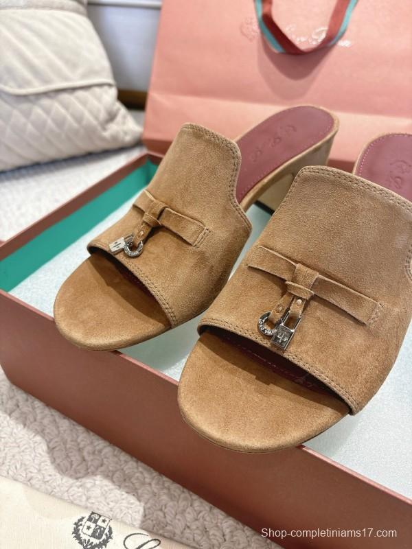 2025 Women LP Beige Suede Mule Sandals