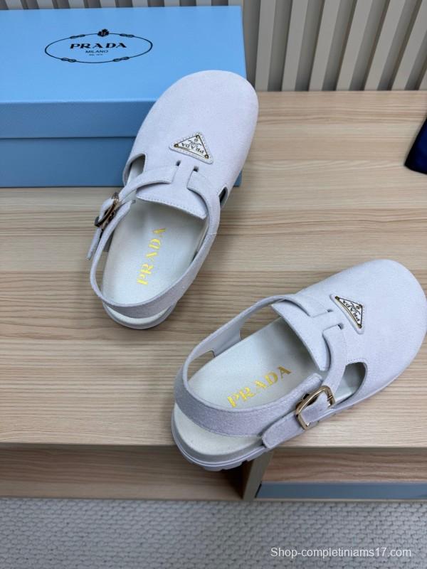 2025 Women Prada White Suede Sandals LY00280