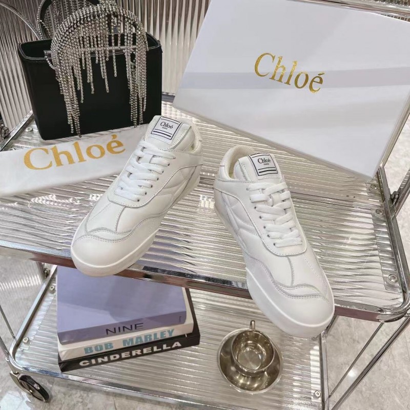2025 Women Chloé White Leather Sneakers LY00300
