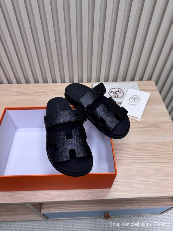 2025 Slippers Hermès Black Leather Slippers