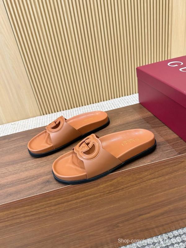 2025 Women Gucci Brown Leather Slides LY00230