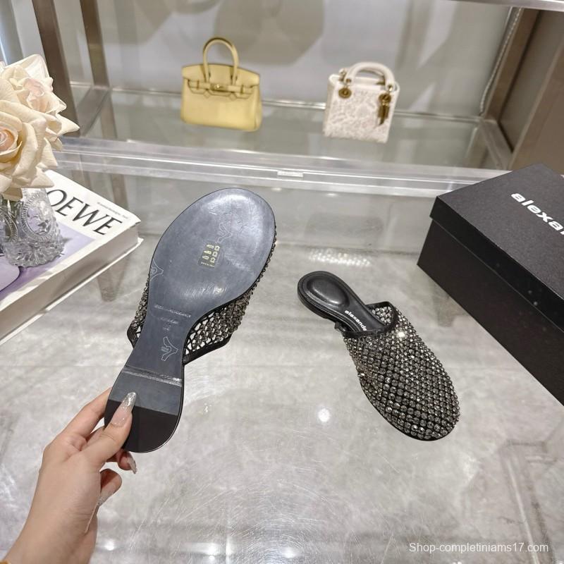 2025 Slippers Alexander Wang Black Mesh Leather Stud LY00310